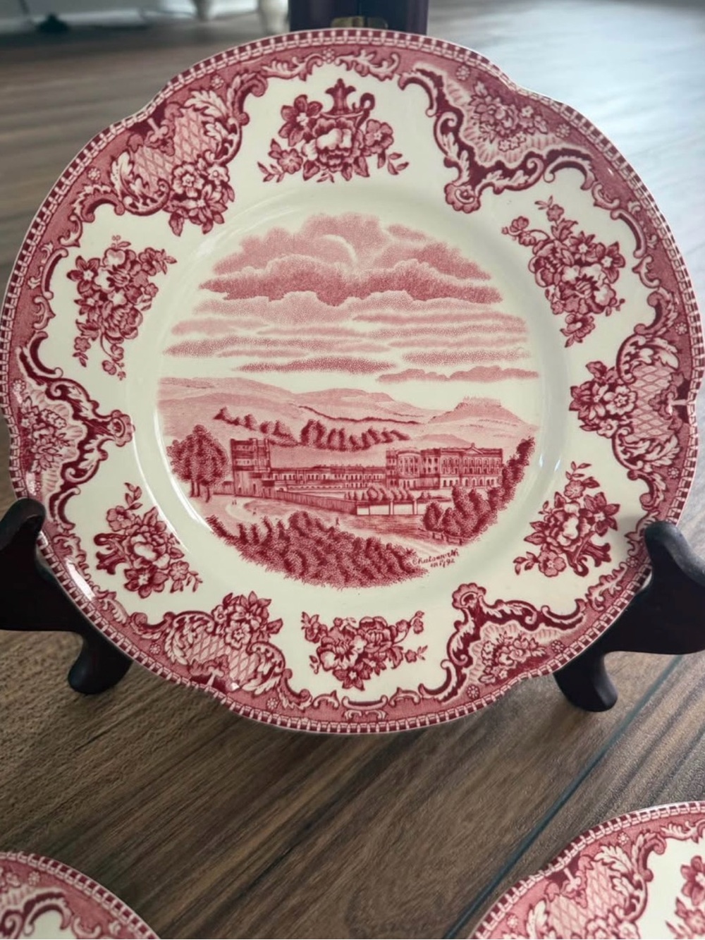 Johnson Brothers Red and Cream Scenic Transferware Salad Plates